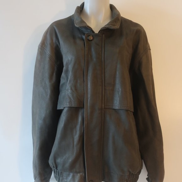 Mens Professional Leather Green Full Zip Leather Jacket Coat XL * - Picture 4 of 14